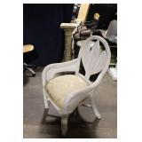 Vintage White Rattan Dining Chair with Beige Cushioned Seat