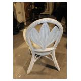 Vintage White Rattan Dining Chair with Beige Cushioned Seat