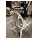 Vintage White Rattan Dining Chair with Beige Cushioned Seat
