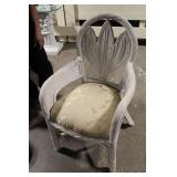 Vintage White Rattan Armchair with Leaf Back Design