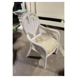 Vintage White Rattan Armchair with Leaf Back Design