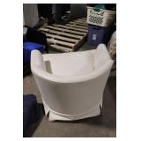 White Upholstered Barrel Chair with Tufted Back