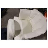 White Upholstered Barrel Chair with Tufted Back
