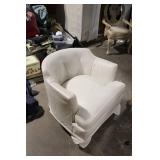 Vintage White Leather Armchair with Button Tufting