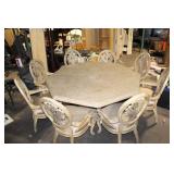 Elegant Carved Stone Dining Table with Octagonal Table and 8 Chairs