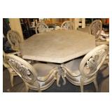 Elegant Carved Stone Dining Table with Octagonal Table and 8 Chairs