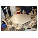 Elegant Carved Stone Dining Table with Octagonal Table and 8 Chairs