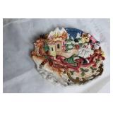 Vintage Ceramic Santa Sleigh Plate with Hand-Painted Christmas Scene