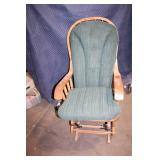 Vintage Wooden Rocking Chair with Green Upholstery