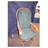 Vintage Wooden Rocking Chair with Green Upholstery
