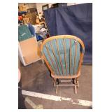 Vintage Wooden Rocking Chair with Green Upholstery