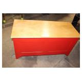 Red Wooden Storage Bench with Lift-Top