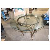 Round Glass Top Coffee Table with Wrought Iron Base