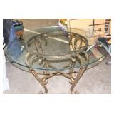 Round Glass Top Coffee Table with Wrought Iron Base