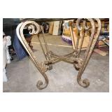 Round Glass Top Coffee Table with Wrought Iron Base