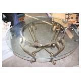 Round Glass Top Coffee Table with Wrought Iron Base