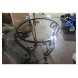 Round Glass Top Coffee Table with Wrought Iron Base
