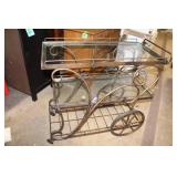 Vintage Metal and Glass Rolling Bar Cart with Shelves