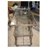 Vintage Metal and Glass Rolling Bar Cart with Shelves