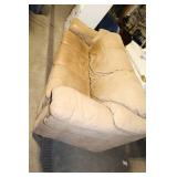 Used Tan Suede Sofa with Cushioned Back and Armrests