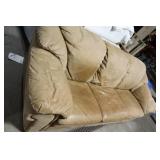 Used Tan Suede Sofa with Cushioned Back and Armrests