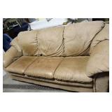 Used Tan Suede Sofa with Cushioned Back and Armrests