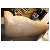 Used Tan Suede Sofa with Cushioned Back and Armrests