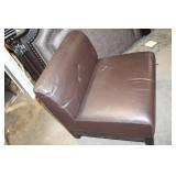Brown Leather Armless Chair with Minor Wear