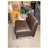 Brown Leather Armless Chair with Minor Wear