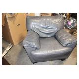 Used Grey Leather Armchair with Cushioned Back