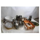 Mixed Assortment of Kitchenware Items including Bowls, Trays, and Pots