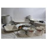 Mixed Set of Porcelain Kitchenware including Plates, Bowls, and Mugs