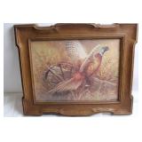 Vintage Framed Pheasant Artwork with Wooden Frame