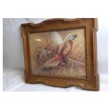 Vintage Framed Pheasant Artwork with Wooden Frame