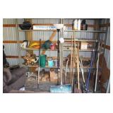 Shelves with Contents - Shovels, Paint, Rakes, Cords