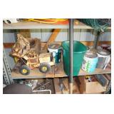 Shelves with Contents - Shovels, Paint, Rakes, Cords