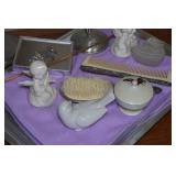 *2* Table Lamps with Vintage Hair Brush Set and Assorted Décor