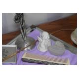 *2* Table Lamps with Vintage Hair Brush Set and Assorted Décor