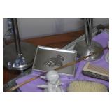 *2* Table Lamps with Vintage Hair Brush Set and Assorted Décor