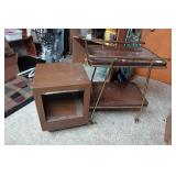 Metal Rolling Cart with Square Wooden Shelf