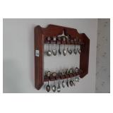 Vintage Travel Souvenir Collectible Spoons with Display Shelf