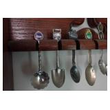 Vintage Travel Souvenir Collectible Spoons with Display Shelf