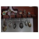 Vintage Travel Souvenir Collectible Spoons with Display Shelf
