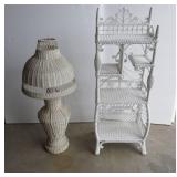 Vintage wicker floor lamp and shelv...