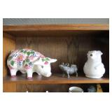 Decorative pigs, one cast iron, one...