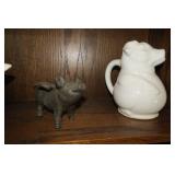 Decorative pigs, one cast iron, one...