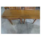 Square wood table, on wheels; with ...