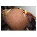 Burlap horse on wood base with whee...