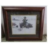 Matted and framed picture of little...