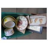 Wood items, clock, spoon holder, pl...